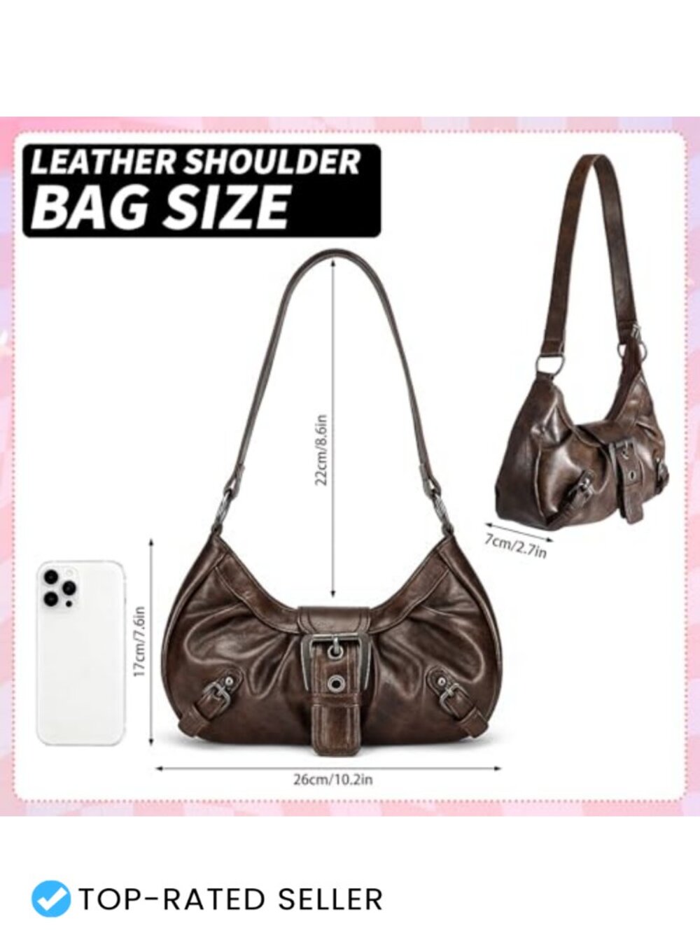 Y2K Faux Leather Buckle Hobo Shoulder Bag Small Purse - Picture 2 of 6